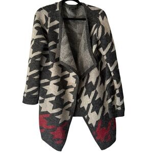 Staccato Women's Houndstooth Waterfall Cardigan Sweater‎ Size L Western Aztec